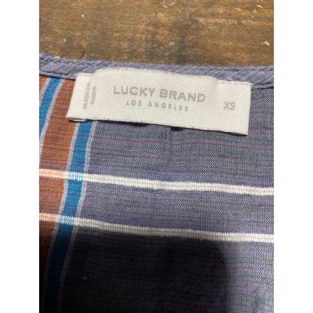 Lucky Brand Boho Relaxed Lace Front Woven Gray Plaid Sleeveless Hi-Low Top XS - Picture 5 of 5